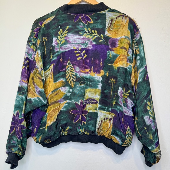 Jane Ashley | VTG Jewel Tone Fall Floral Puff Paint Bomber Oversized Coat Jacket - Picture 4 of 16
